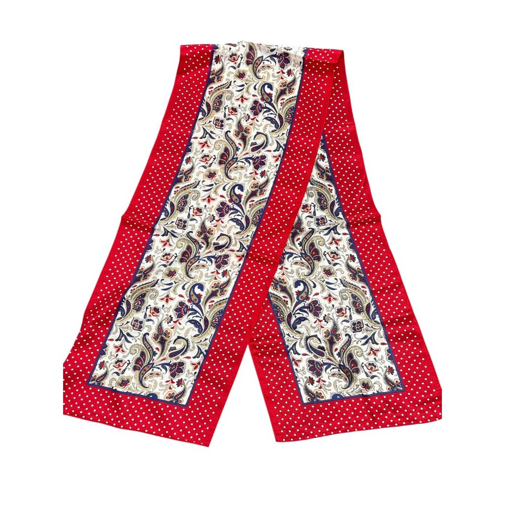 Vintage Ginnie Ohansen Paisley Silk Scarf With Polka Dot Red White Blue Headwear